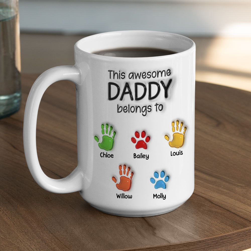 This Awesome Grandpa Belongs To - 3D Effect Personalized Custom Mug - Gift for Dad, Papa, Grandpa, Daddy, Dada