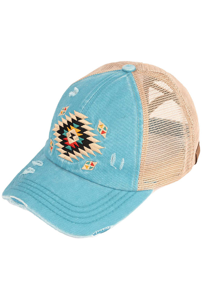 C.C Aztec Patch Distressed Pony Cap