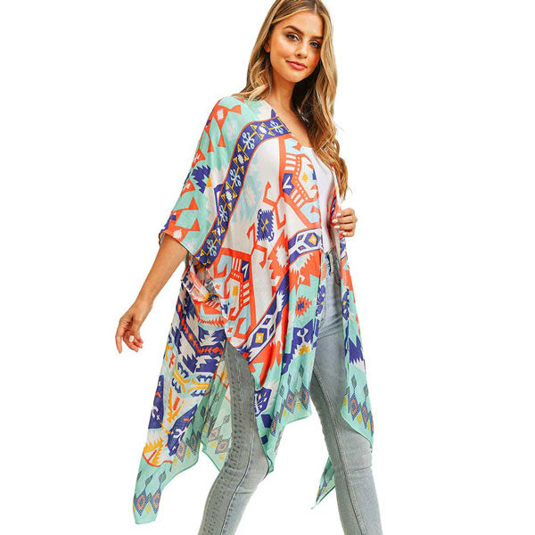 Aztec Patterned Cover Up Kimono Poncho