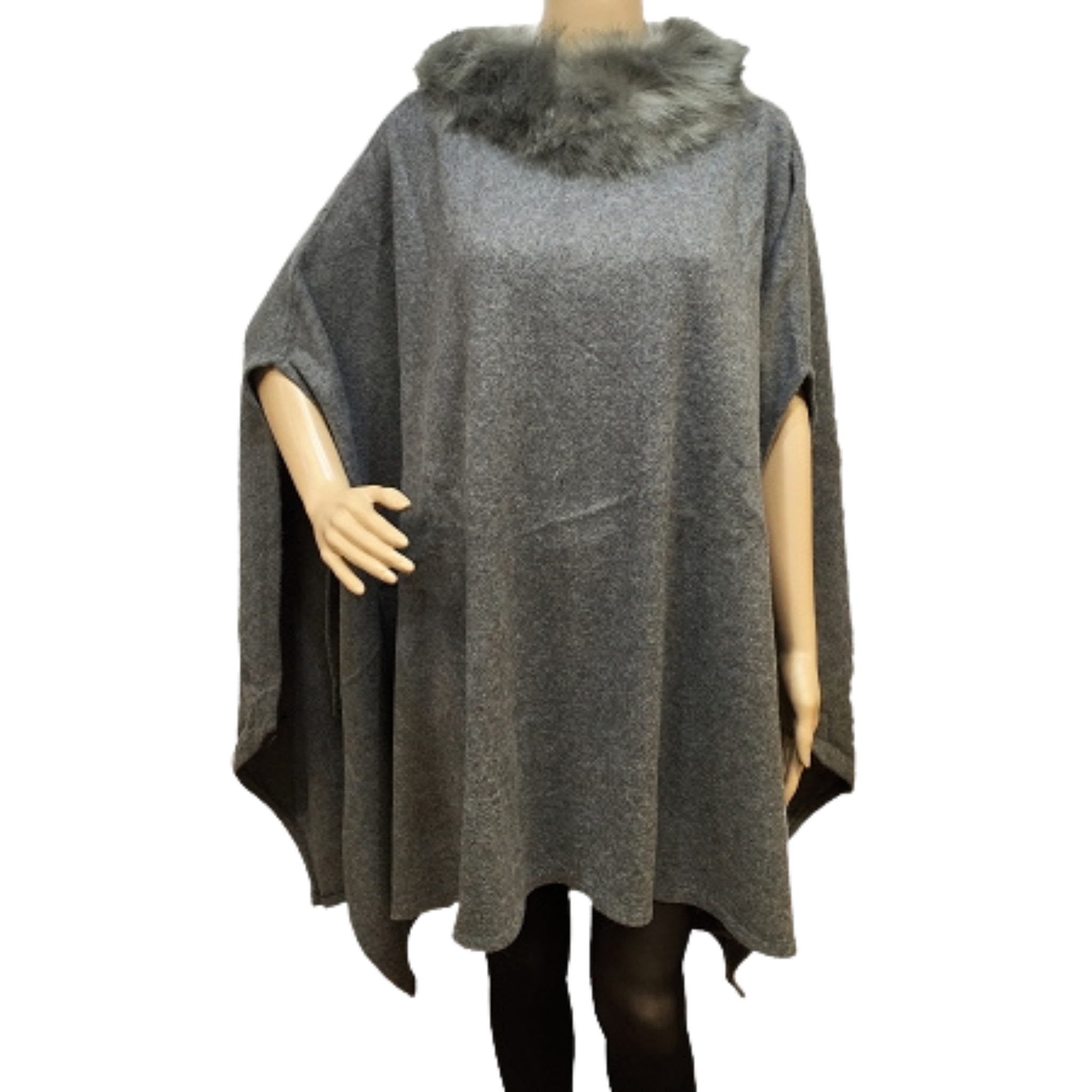 Faux Fur Collar Soft Knit Ruana Wrap