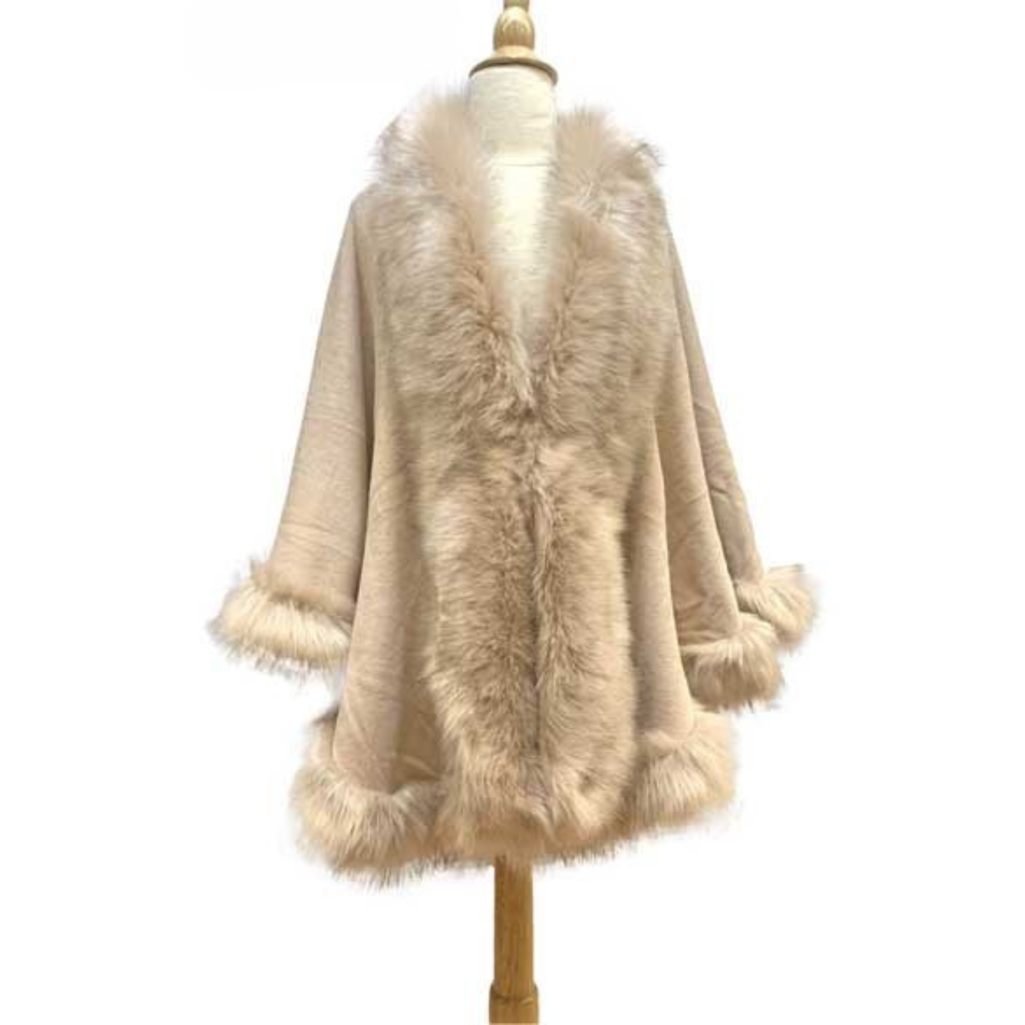 Faux Fur Trim Elegant Ruana Wrap