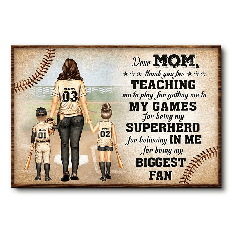 Baseball Dear Mom Thank You For Being My Biggest Fan - Personalized Horizontal Poster - Custom Mother's Day Gift For Mom, Mama, Mommy, Mother, Wife