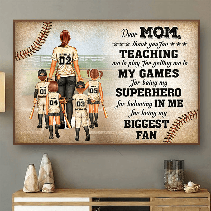 Baseball Dear Mom Thank You For Being My Biggest Fan - Personalized Horizontal Poster - Custom Mother's Day Gift For Mom, Mama, Mommy, Mother, Wife