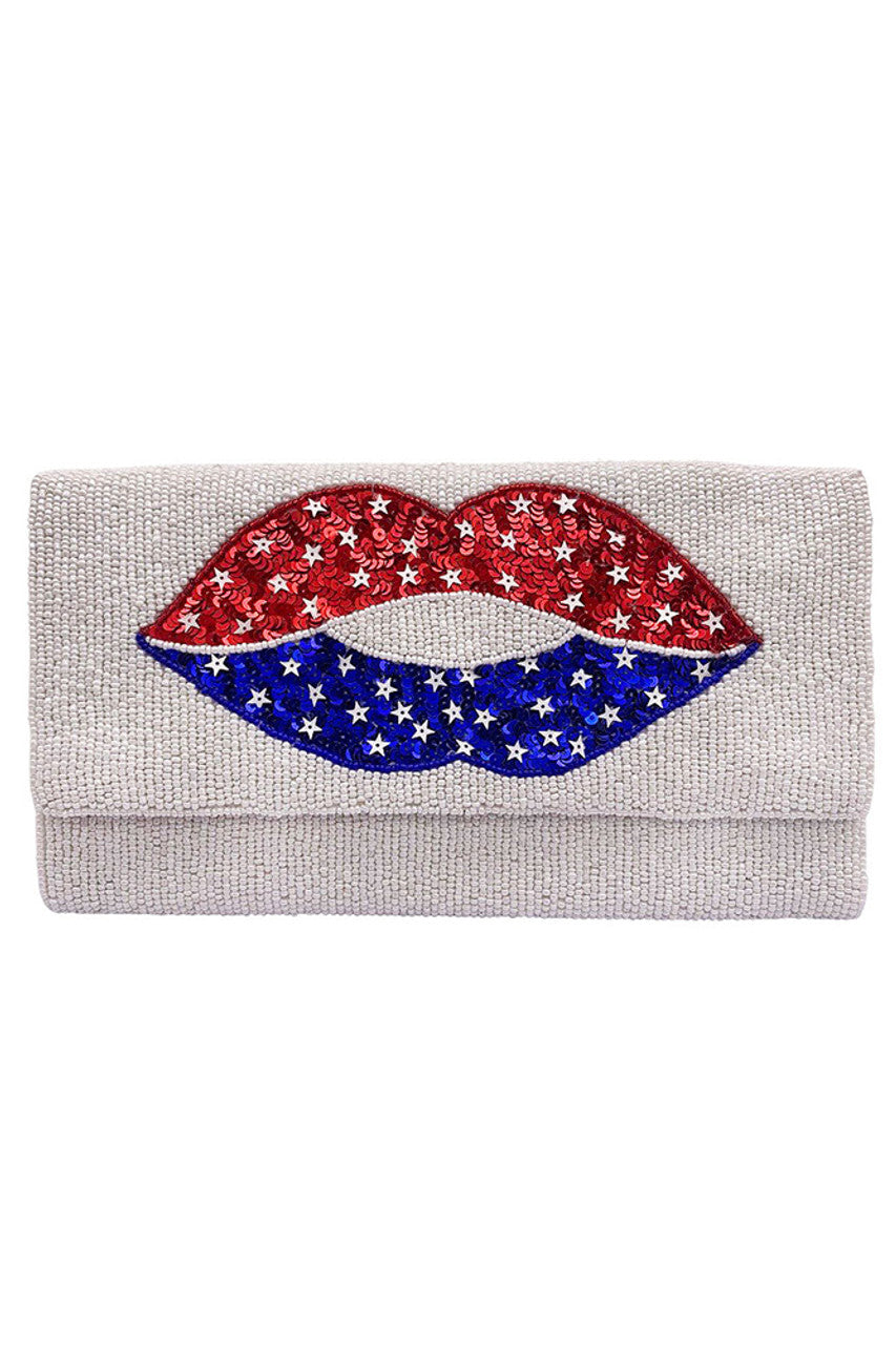 American Flag Lips Glass Beads Clutch