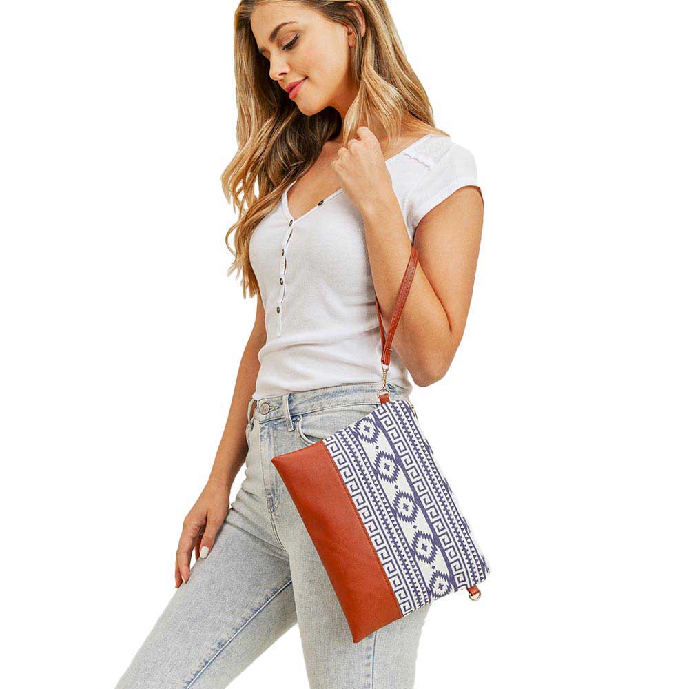 Aztec Patterned Wristlet Clutch Crossbody Bag