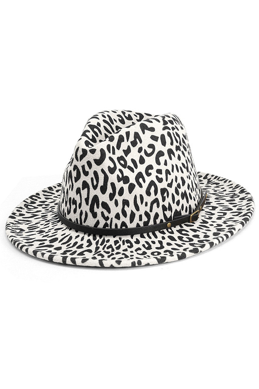 BELT BUCKLE TRIM LEOPARD PRINT FELT HAT