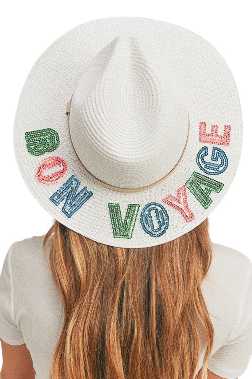 BON VOYAGE Sequin Letter Panama Hat