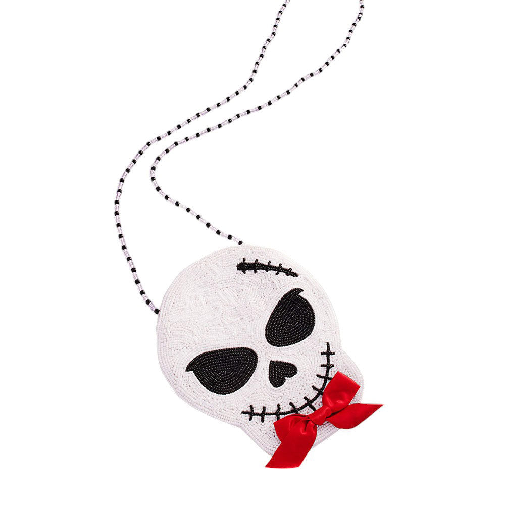 Bow Pointed Halloween Skull Beaded Mini Crossbody Bag