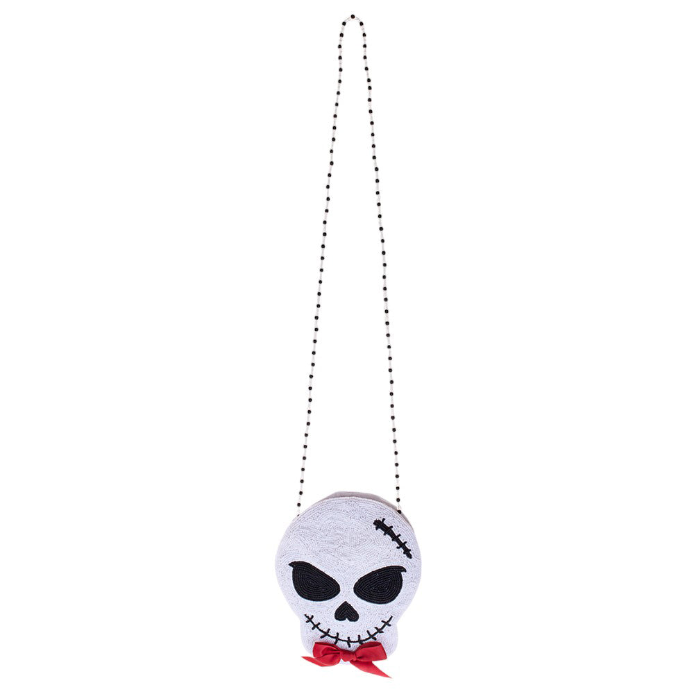 Bow Pointed Halloween Skull Beaded Mini Crossbody Bag