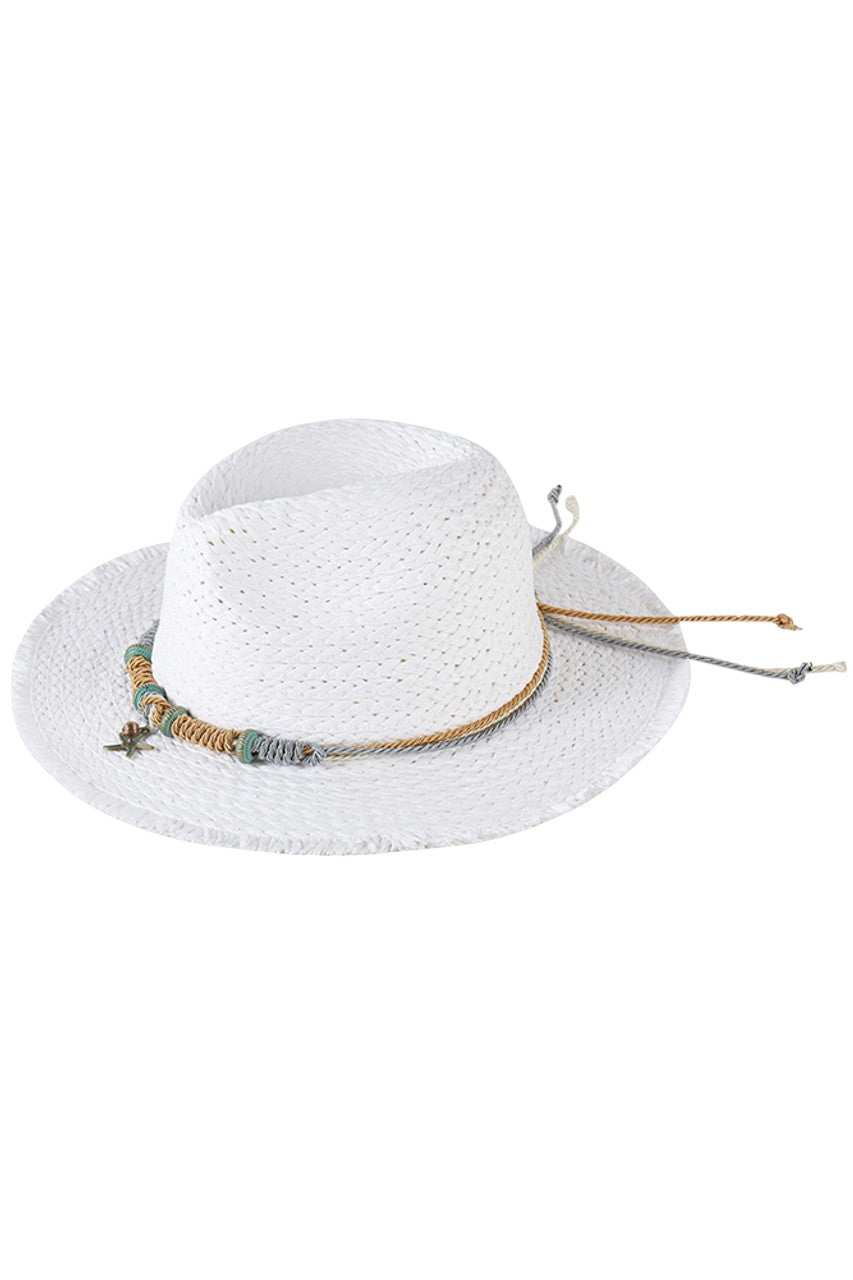 Braided Starfish Band Frayed Straw Summer Sun Hat