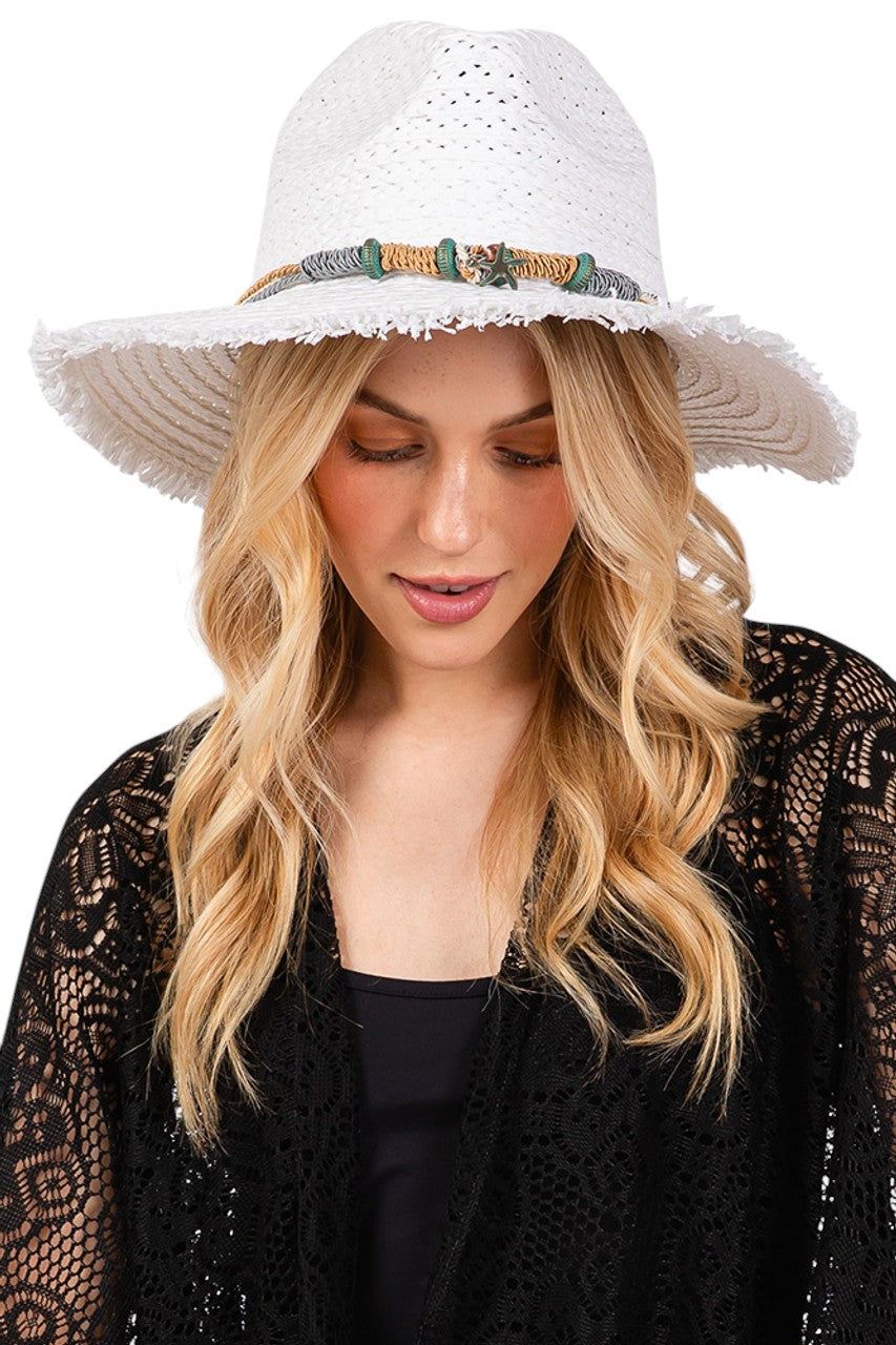 Braided Starfish Band Frayed Straw Summer Sun Hat