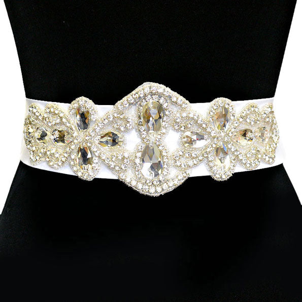 Bridal Crystal & Bead Ribbon Belt