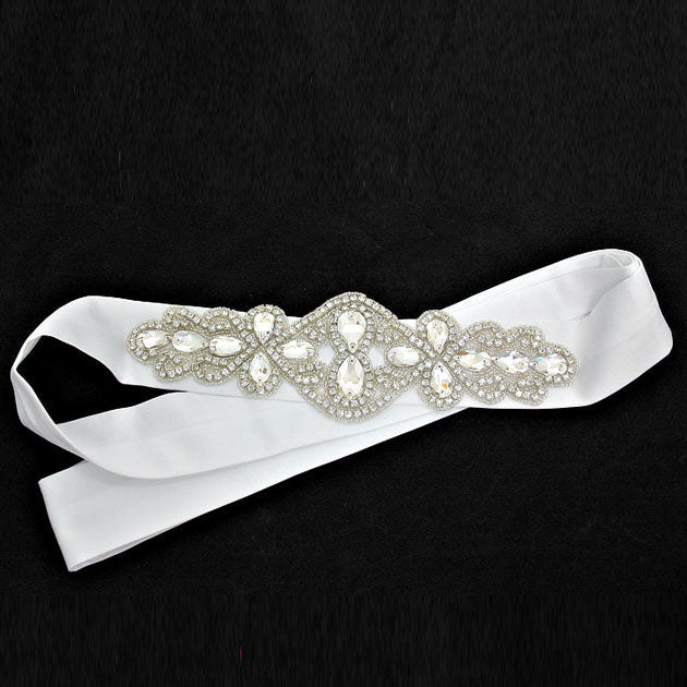 Bridal Crystal & Bead Ribbon Belt