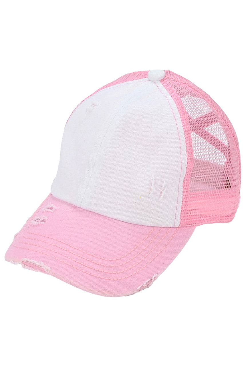 C.C 3 Tone Crossed Mesh Back Trucker Pony Cap