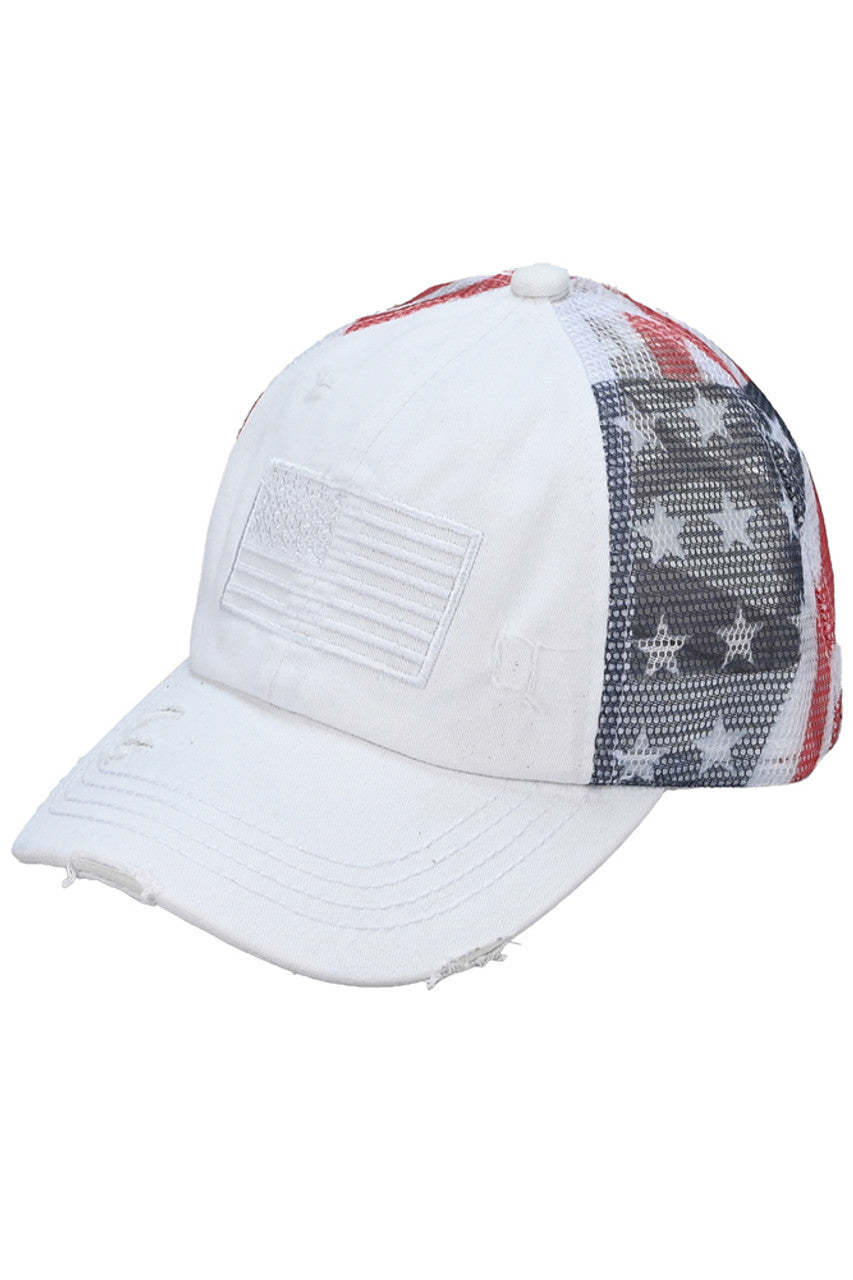 C.C American Flag Mesh Back Trucker Hat Pony Cap