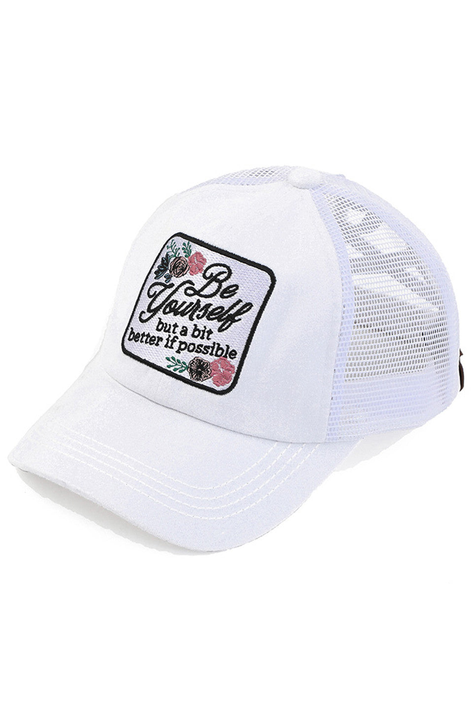 C.C BE YOURSELF Patch Criss-cross Pony Cap