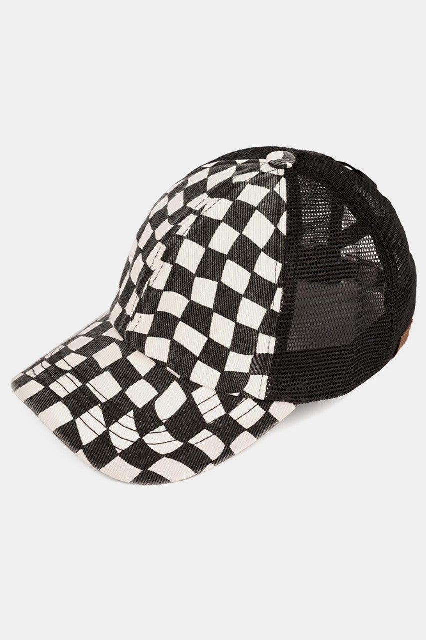 C.C CHECKERED PATTERN CRISS CROSS BASEBALL CAP