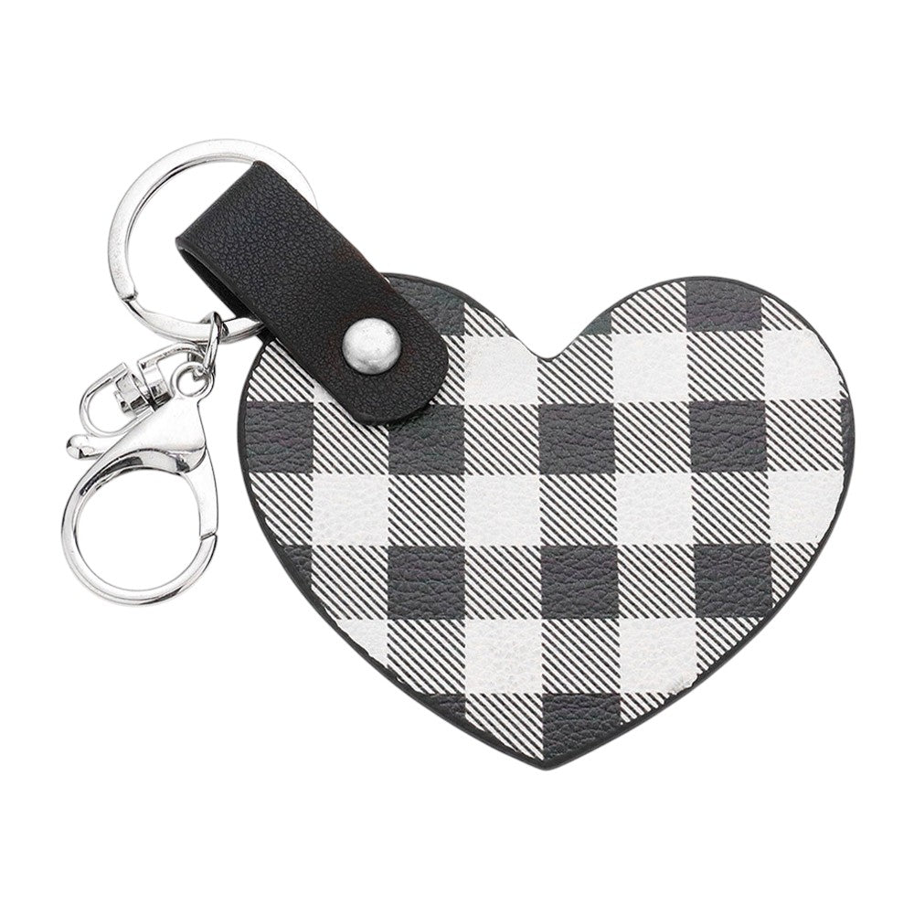 Buffalo Check Patterned Faux Leather Heart Bag Charm