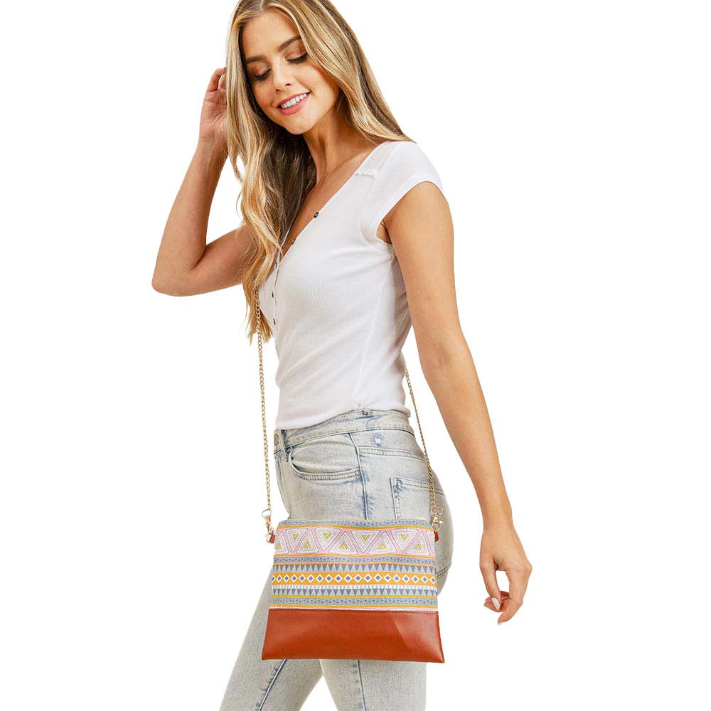 Aztec Patterned Wristlet Clutch Crossbody Bag