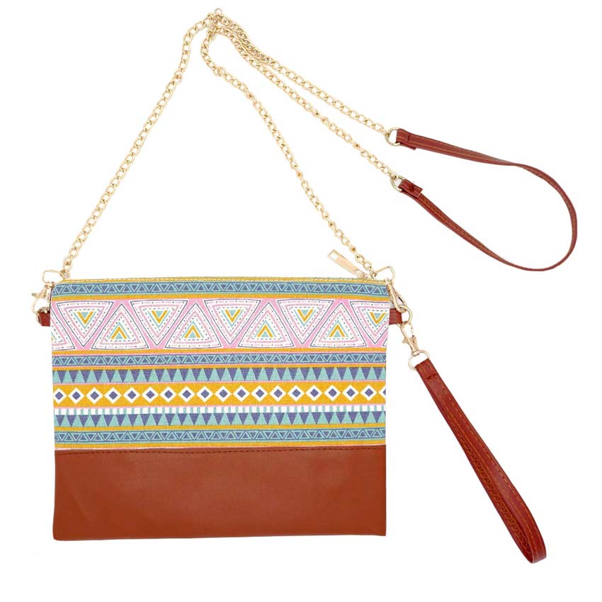 Aztec Patterned Wristlet Clutch Crossbody Bag