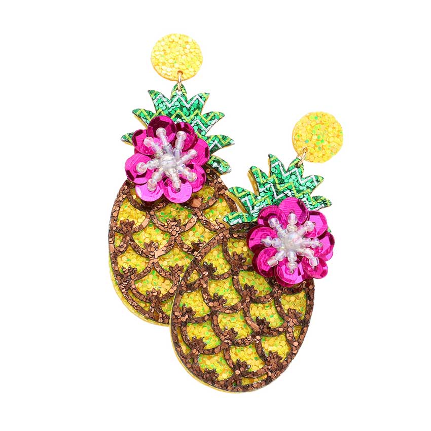 Bead Embellished Glittered Pineapple Dangle Earrings