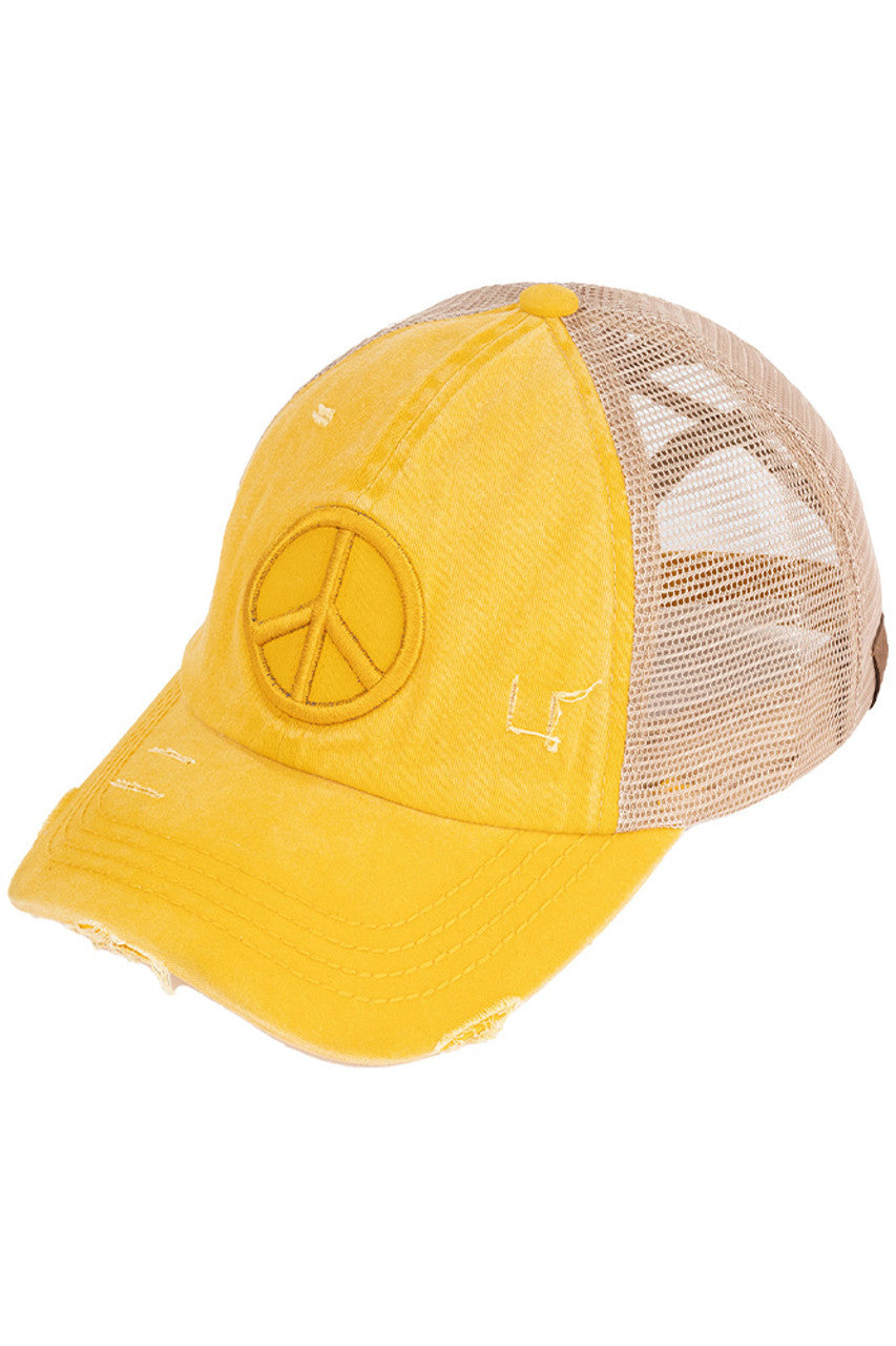 C.C Peace Sign Distressed Pony Cap