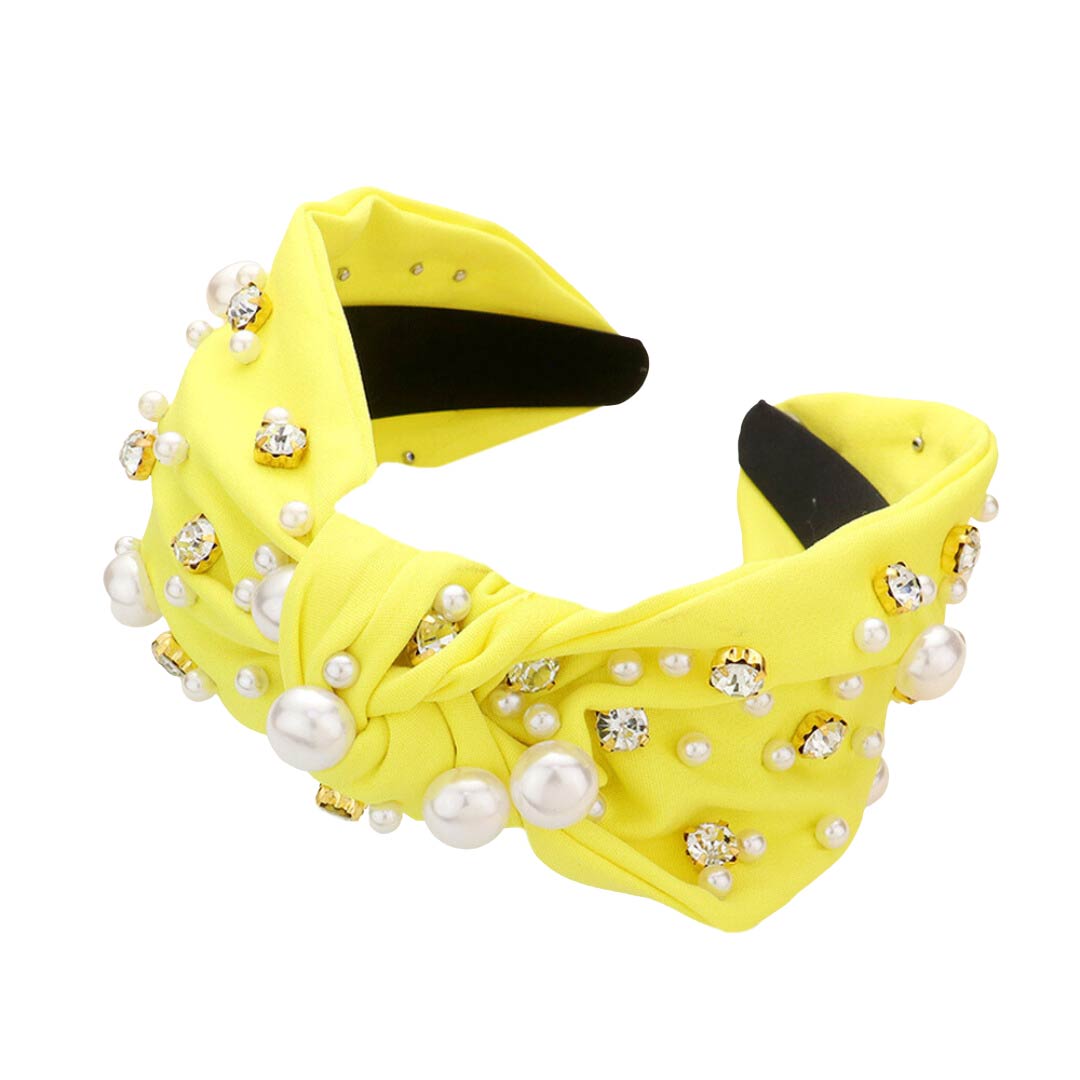 Pearl Round Stone Embellished Knot Burnout Headband