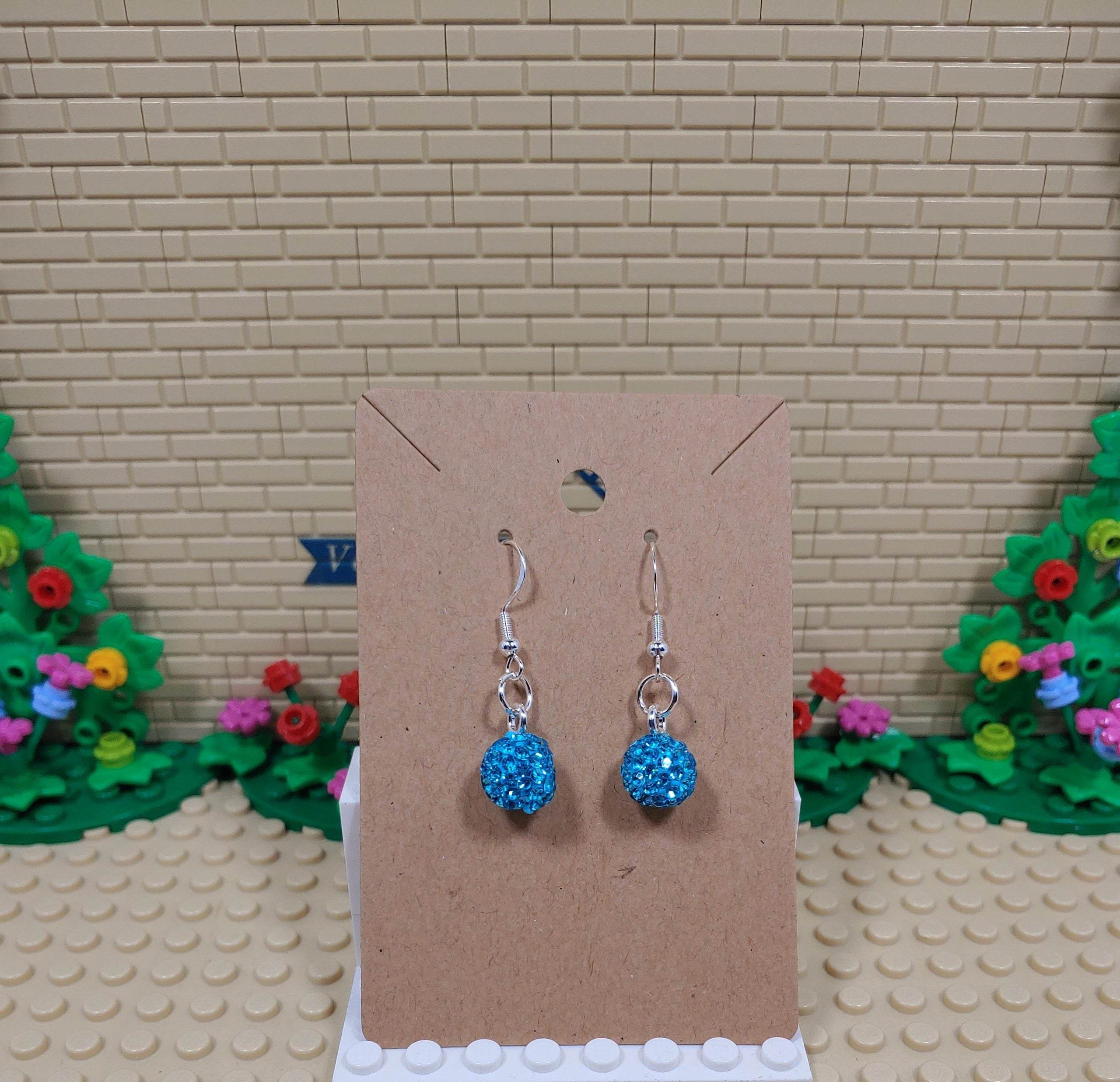 Beautiful Light Blue Glitter Ball Dangling Silver Plated Hook Earrings