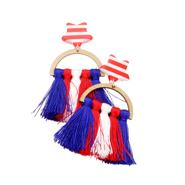 American USA Flag Tassel Earrings