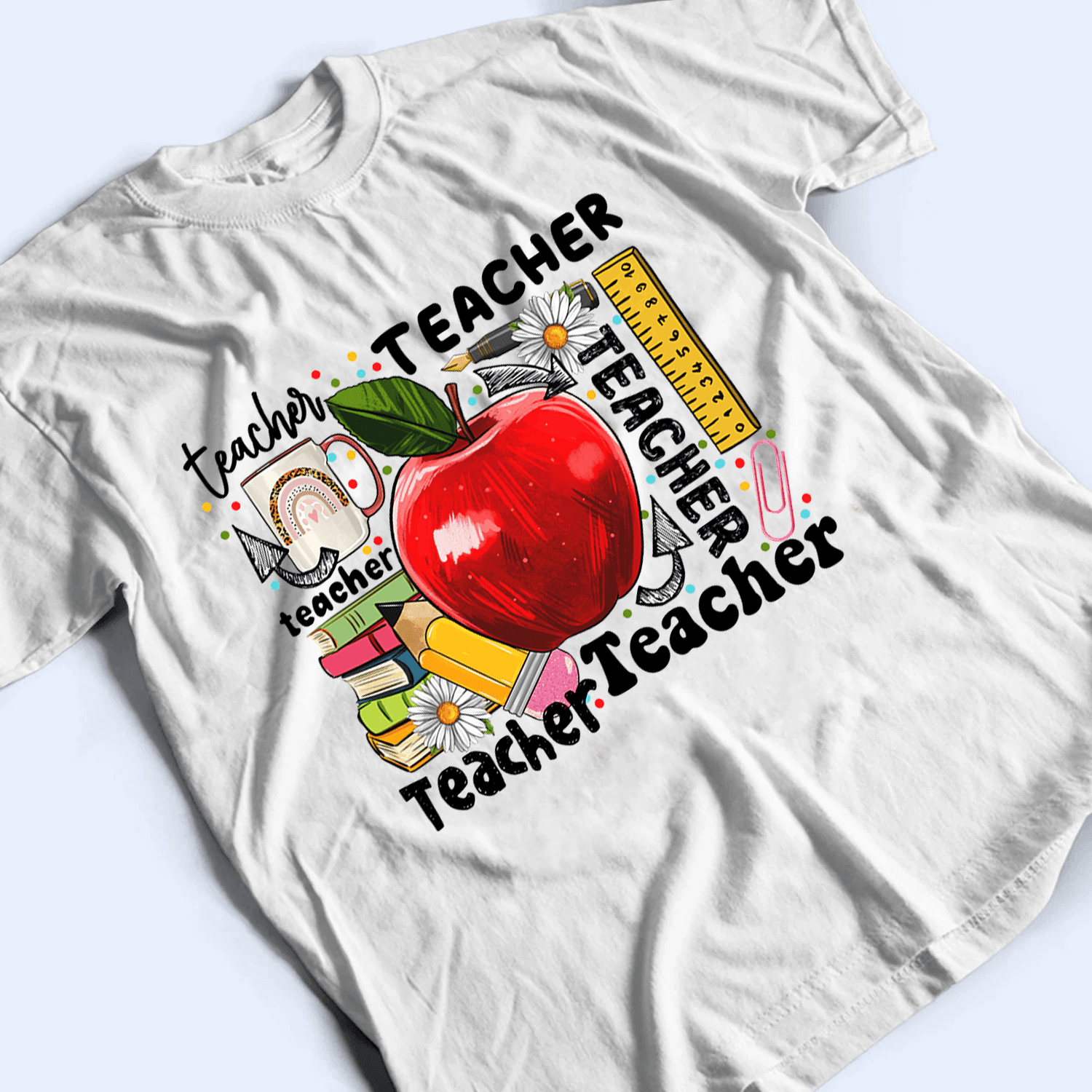 Apple Back to School - Personalized Custom T Shirt - Birthday, Loving, Funny Gift for Teacher, Kindergarten, Preschool, Pre K, Paraprofessional