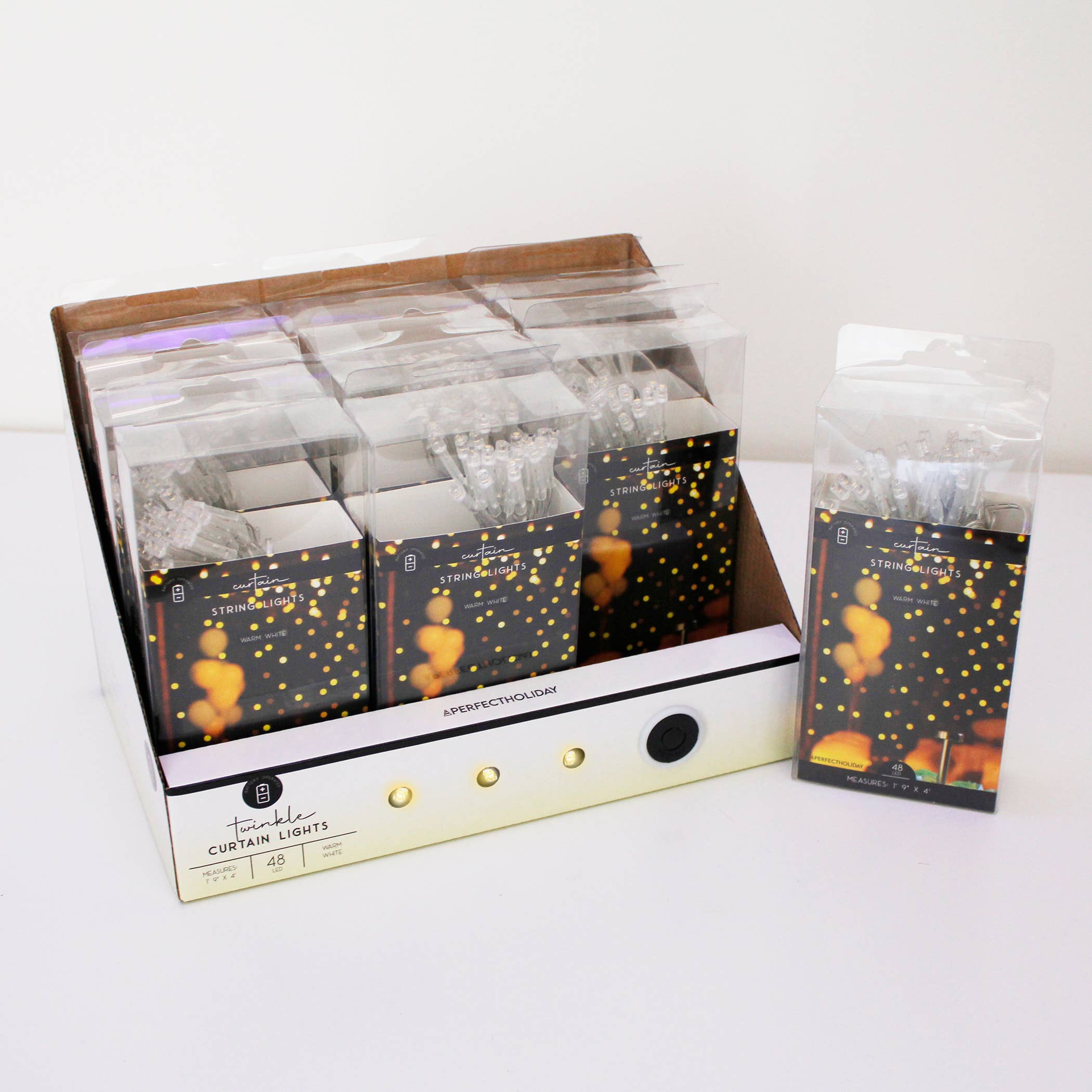 48L 60CM LED CURTAIN LIGHT,WARM WHITE48L,60CM WIDE X 120CM DROP,4 STRANDS, 5MM LED, 3V,WATTS 0