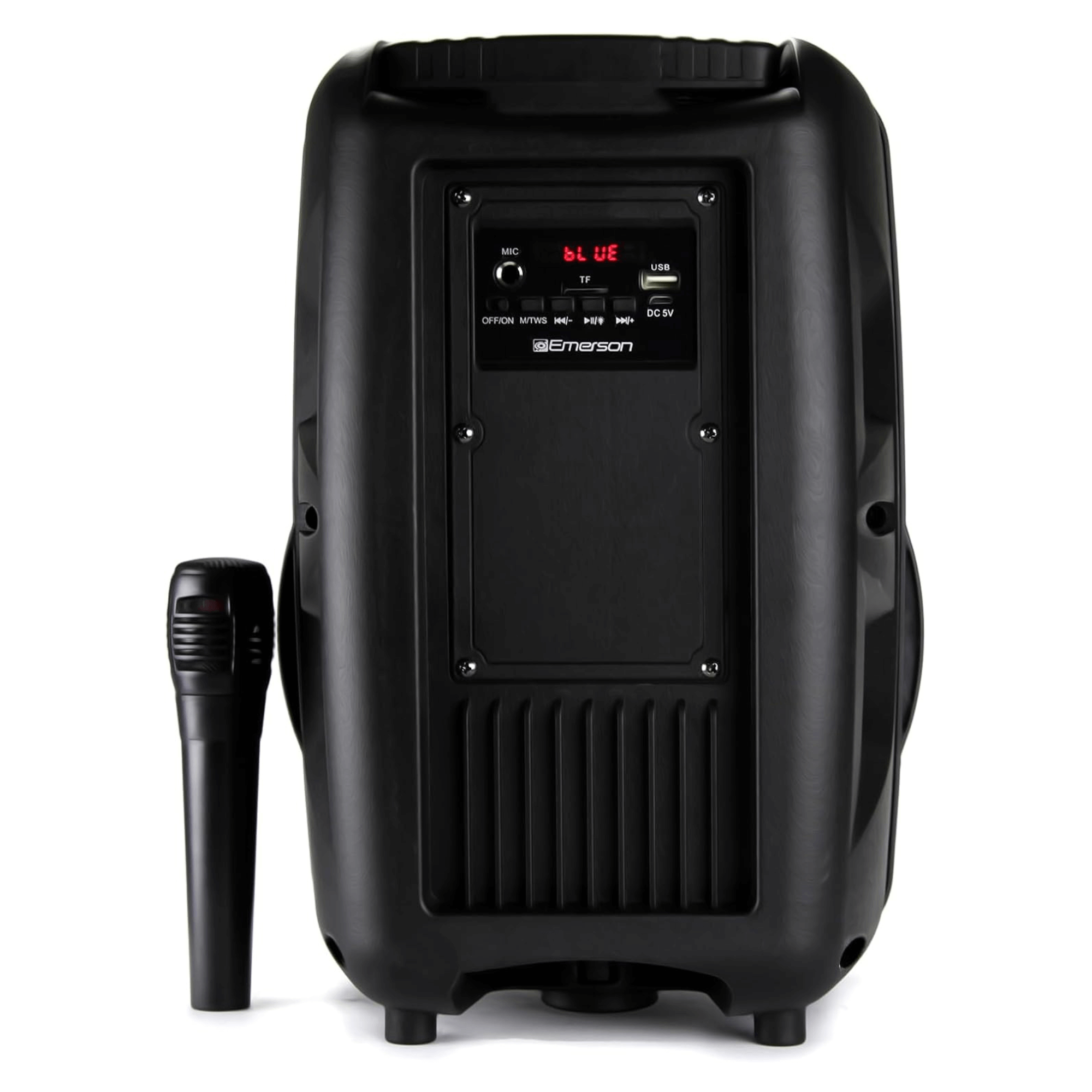 Emerson Portable 8" Bluetooth Party Speaker with FM Radio, Disco Light and Stand