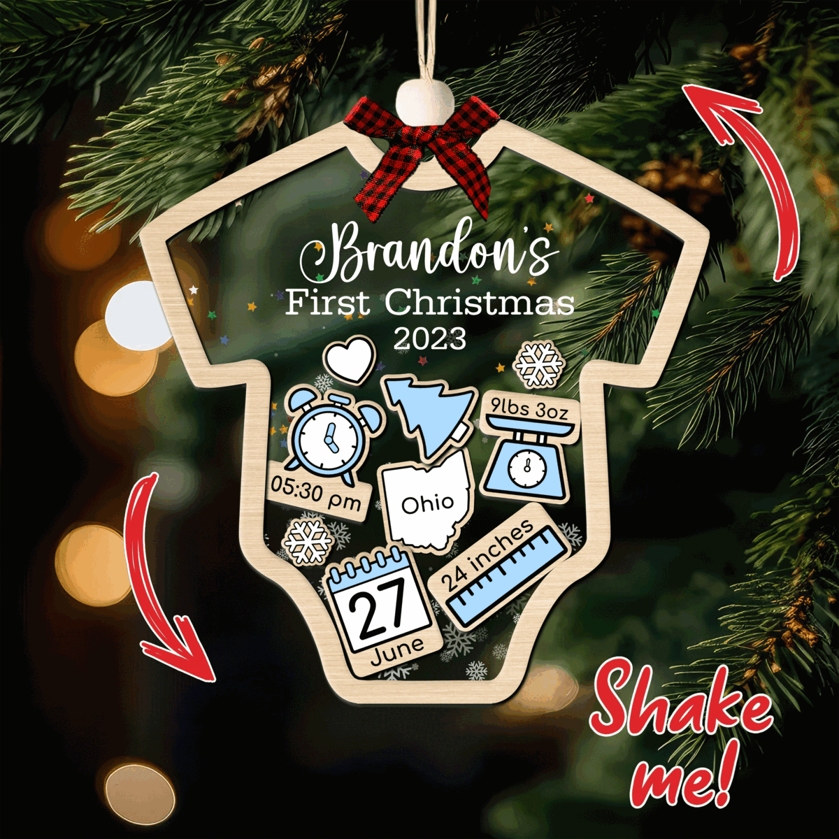 Custom Baby's First Christmas 2025 - Personalized Shaker Ornament - Customized Baby Name, New 1st Baby Gift, Baby Keepsake, 4D Shake Babies Ornament