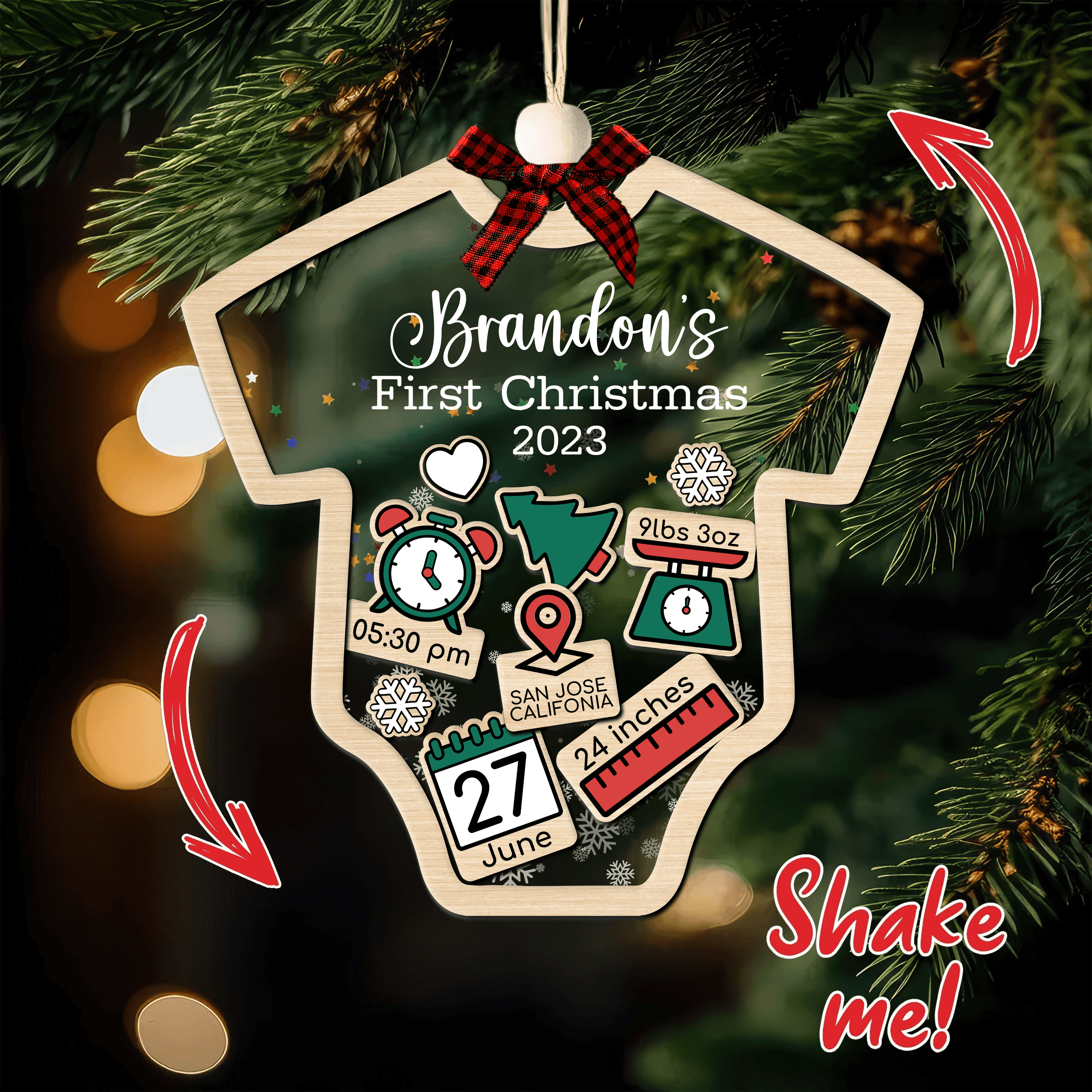 Custom Baby's First Christmas 2025 Ver .2 - Personalized Shaker Ornament - Customized Baby Name, New 1st Baby Gift, Baby Keepsake, 4D Shake Babies