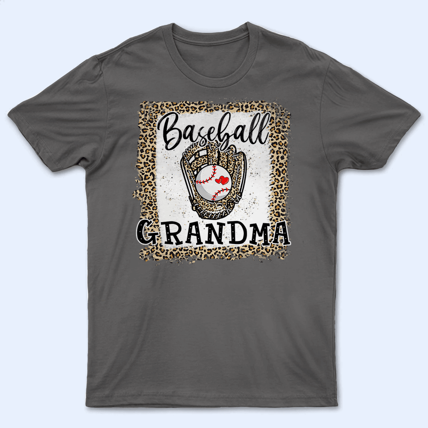 Baseball Grandma Leopard - Baseball/ Softball/Football Personalized Custom T Shirt - Birthday, Loving, Funny Gift for Grandma/Nana/Mimi, Mom, Wife, Grandparent