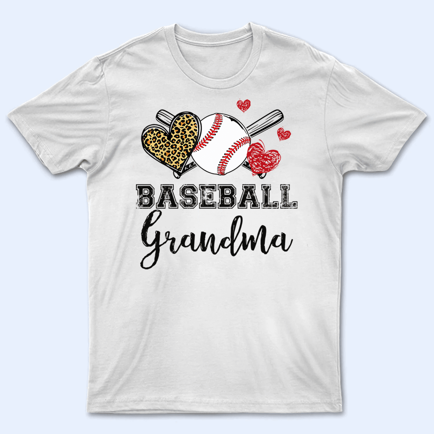 Baseball Grandma Leopard Heart - Personalized Custom T Shirt - Gift for Grandma/Nana/Mimi, Mom, Wife, Grandparent