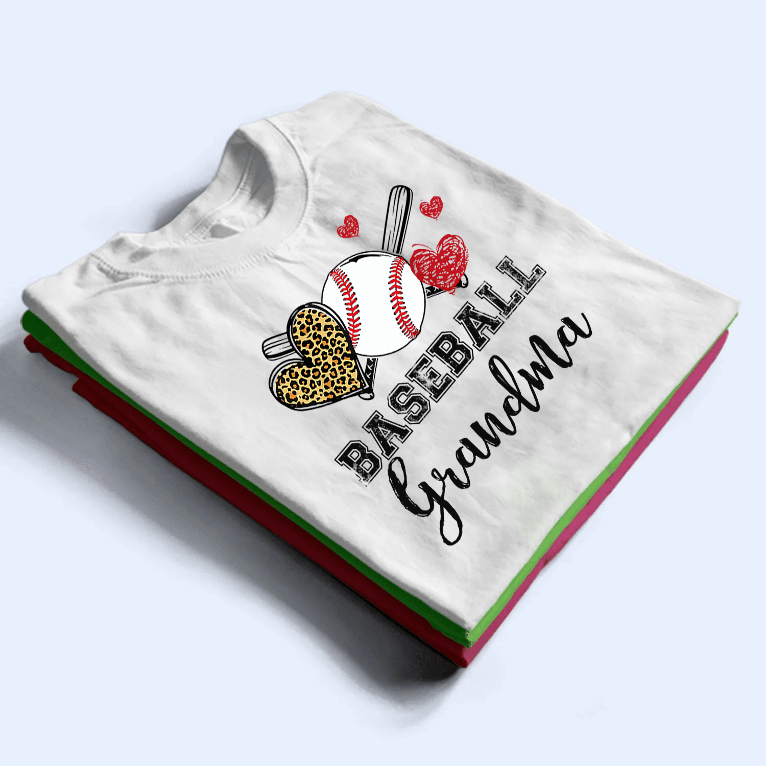 Baseball Grandma Leopard Heart - Personalized Custom T Shirt - Gift for Grandma/Nana/Mimi, Mom, Wife, Grandparent