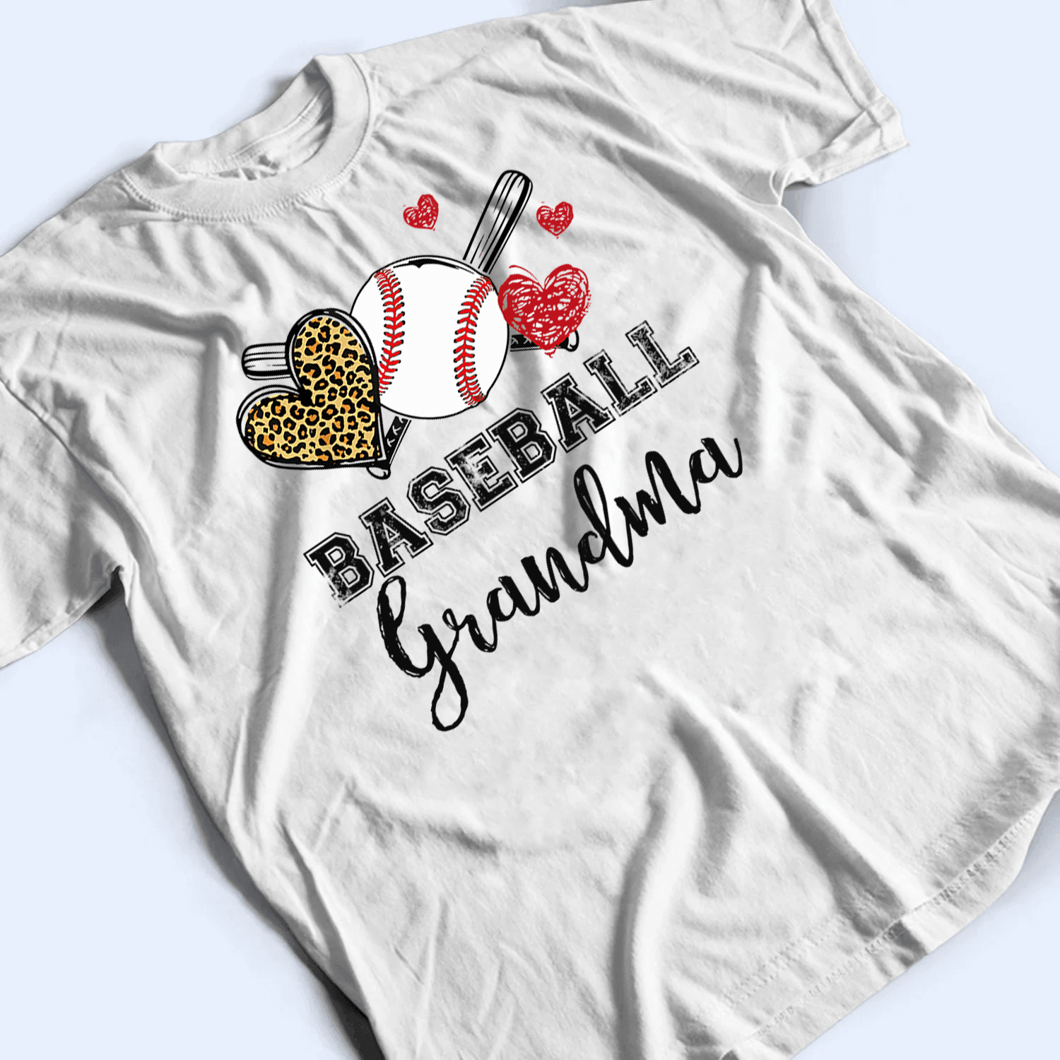 Baseball Grandma Leopard Heart - Personalized Custom T Shirt - Gift for Grandma/Nana/Mimi, Mom, Wife, Grandparent