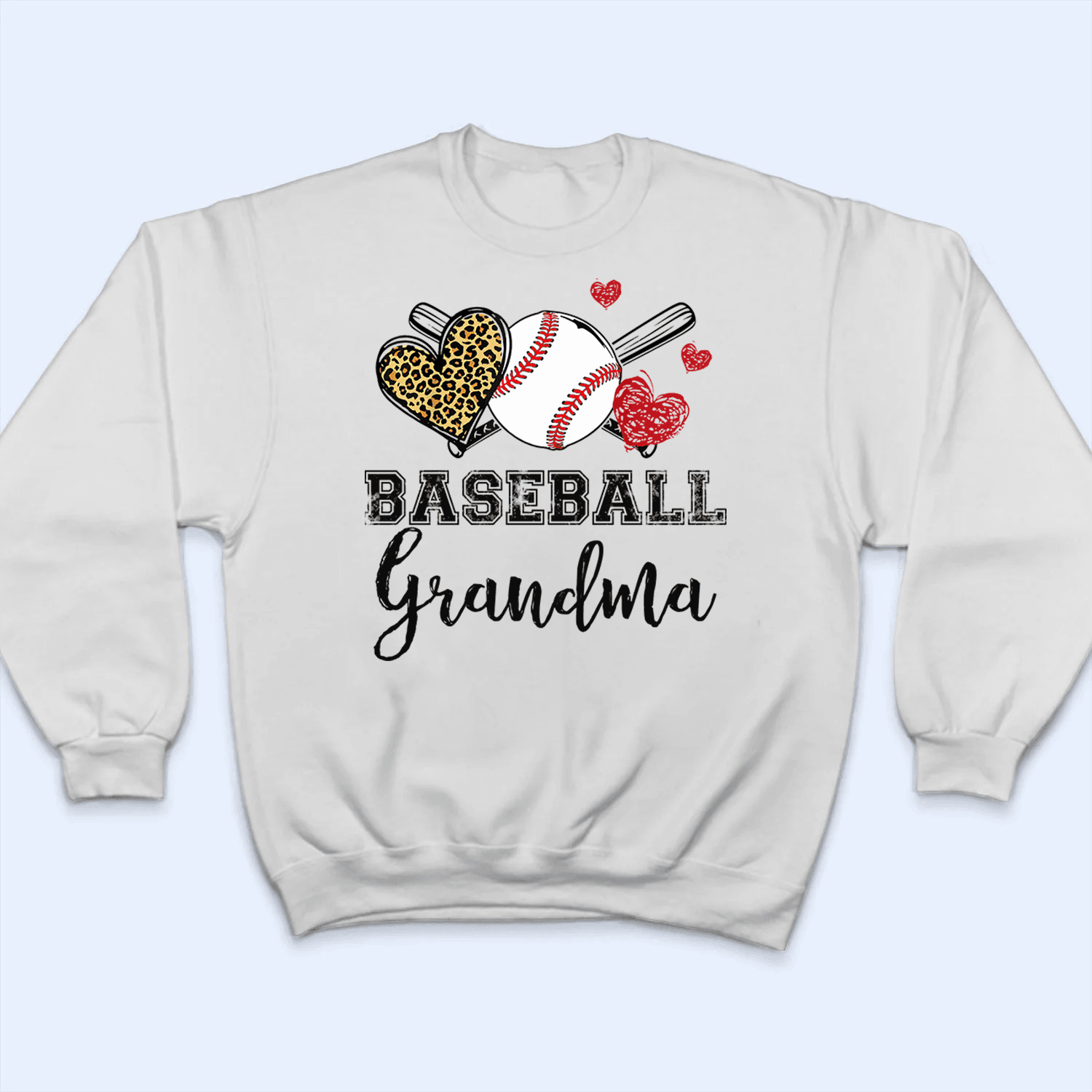 Baseball Grandma Leopard Heart - Personalized Custom T Shirt - Gift for Grandma/Nana/Mimi, Mom, Wife, Grandparent