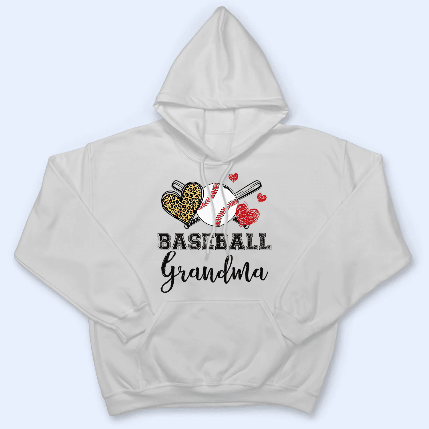 Baseball Grandma Leopard Heart - Personalized Custom T Shirt - Gift for Grandma/Nana/Mimi, Mom, Wife, Grandparent