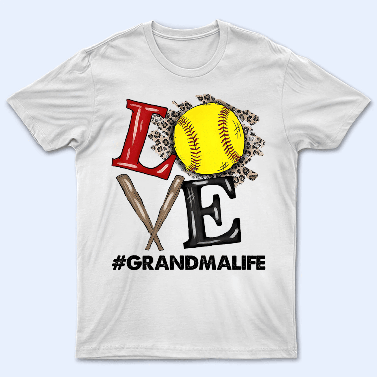 Baseball/Softball Fan LOVE - Personalized Custom T Shirt - Gift for Grandma/Nana/Mimi, Mom, Wife, Grandparent