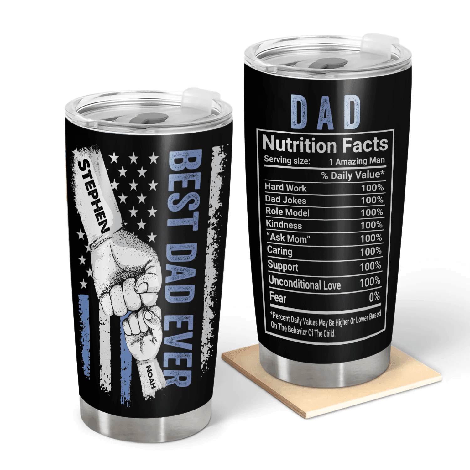 Best Dad Ever Raised Fist Bump - Personalized Stainless Steel Tumbler - Father's Day Custom Gift for Dad, Grandpa, Daddy, Dada, Dad Jokes