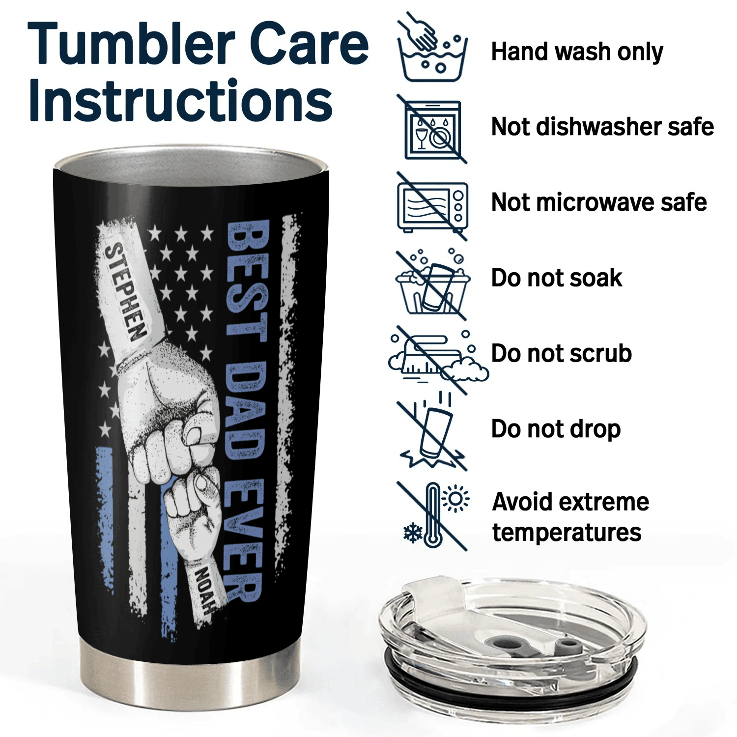 Best Dad Ever Raised Fist Bump - Personalized Stainless Steel Tumbler - Father's Day Custom Gift for Dad, Grandpa, Daddy, Dada, Dad Jokes