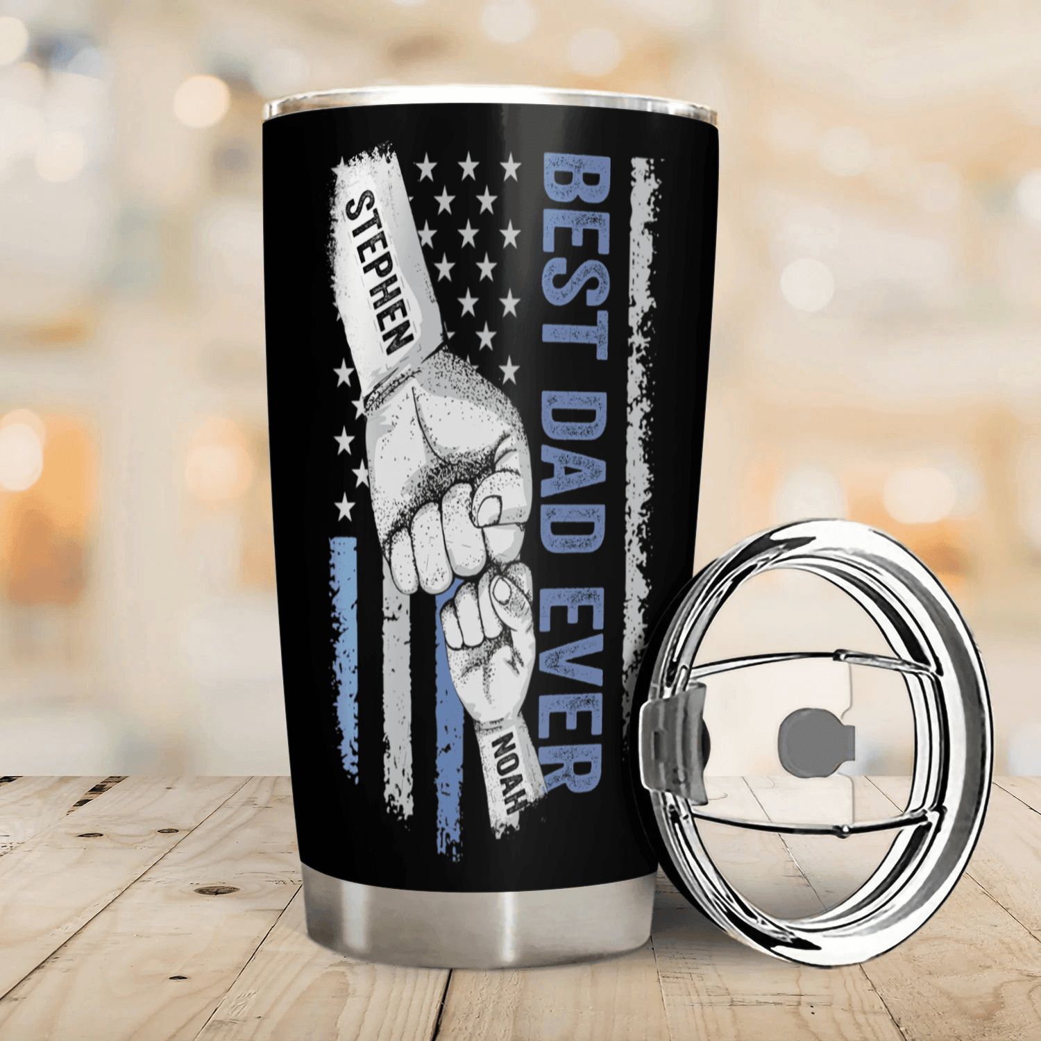 Best Dad Ever Raised Fist Bump - Personalized Stainless Steel Tumbler - Father's Day Custom Gift for Dad, Grandpa, Daddy, Dada, Dad Jokes
