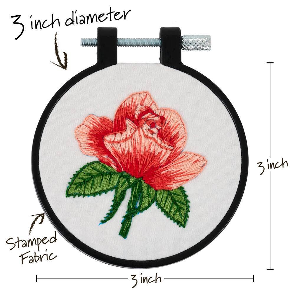 Stamped Embroidery Kit 3in Blooming Rose