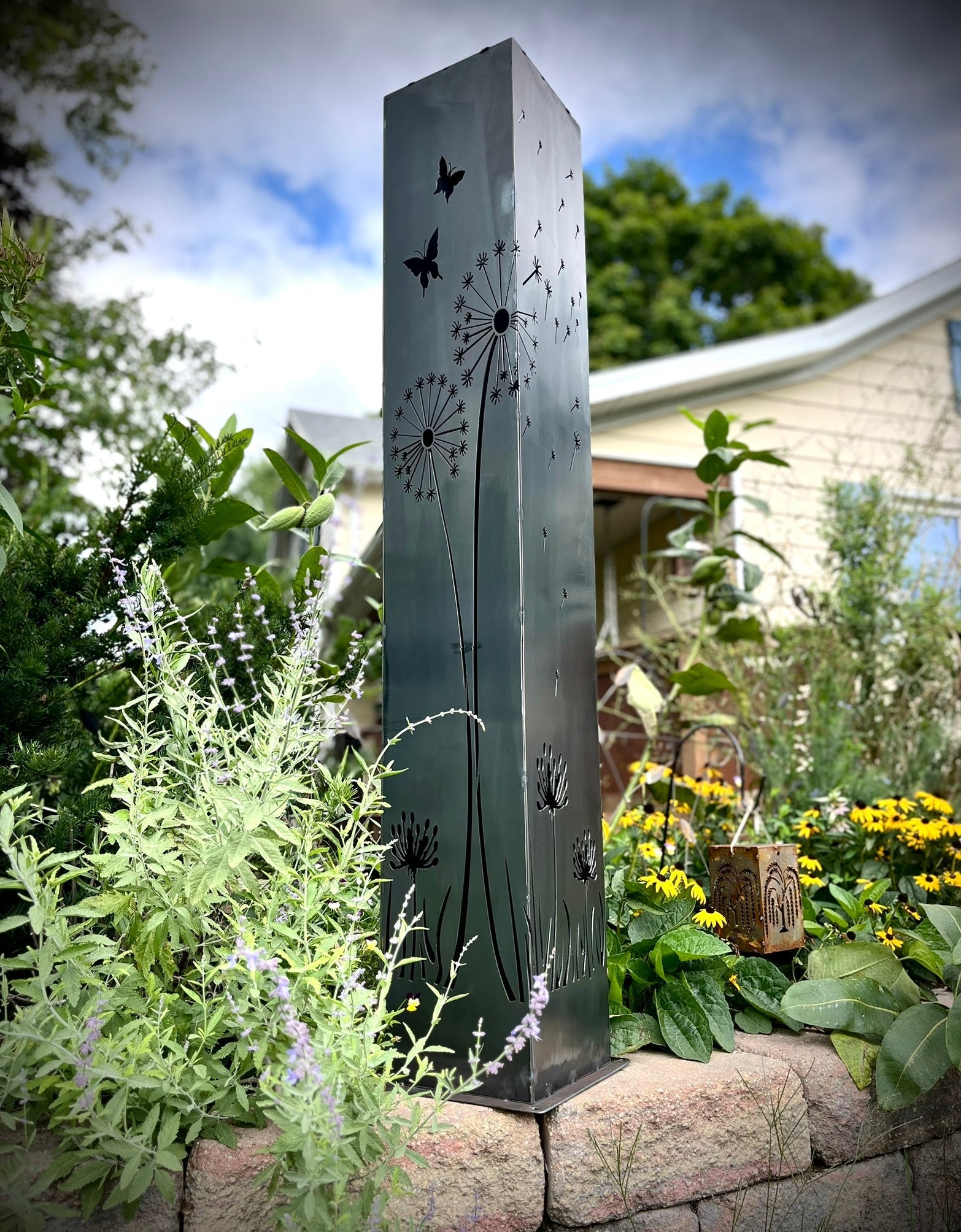 Blowing Dandelions Steel Luminary Pillar | Solar Light