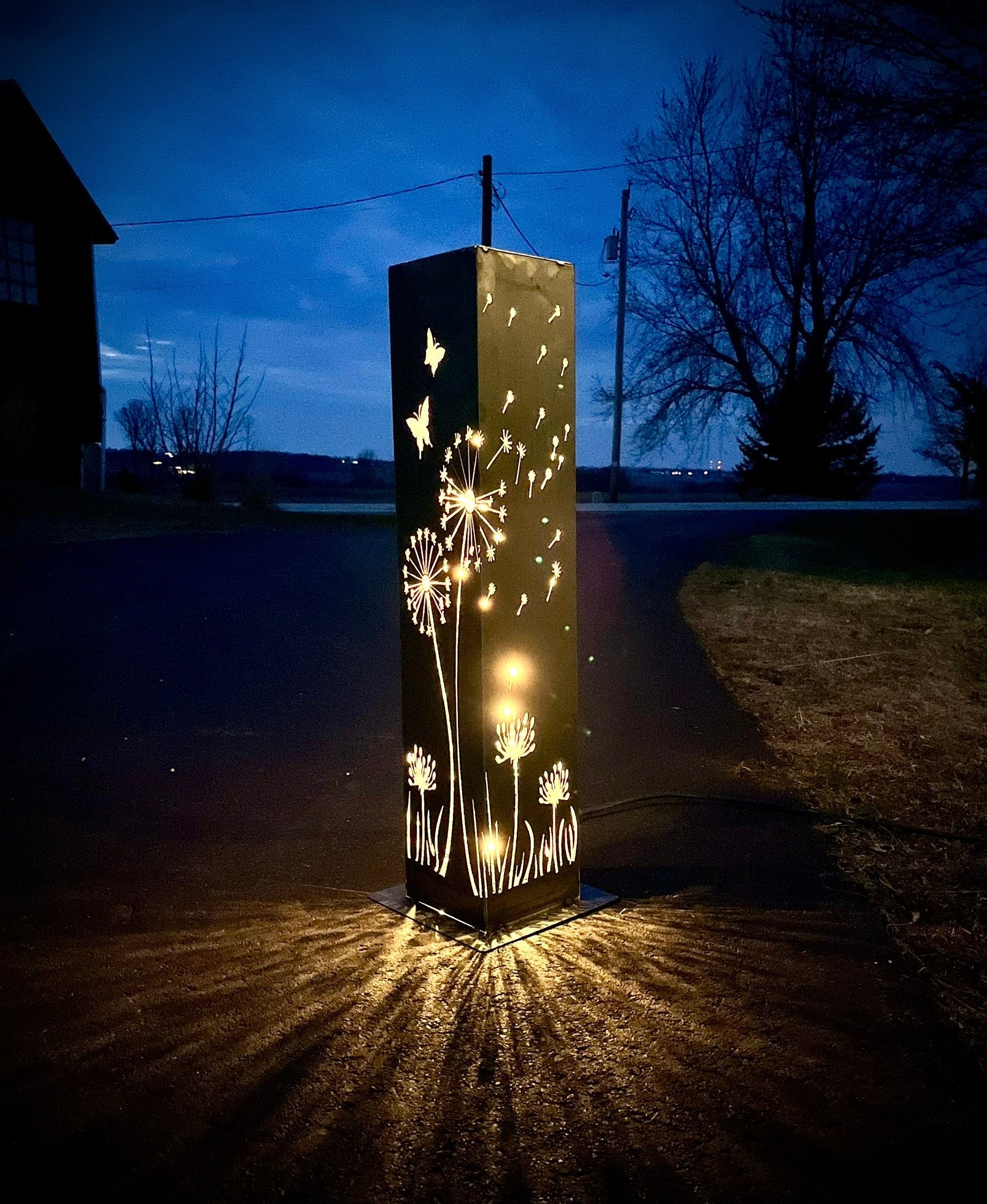 Blowing Dandelions Steel Luminary Pillar | Solar Light