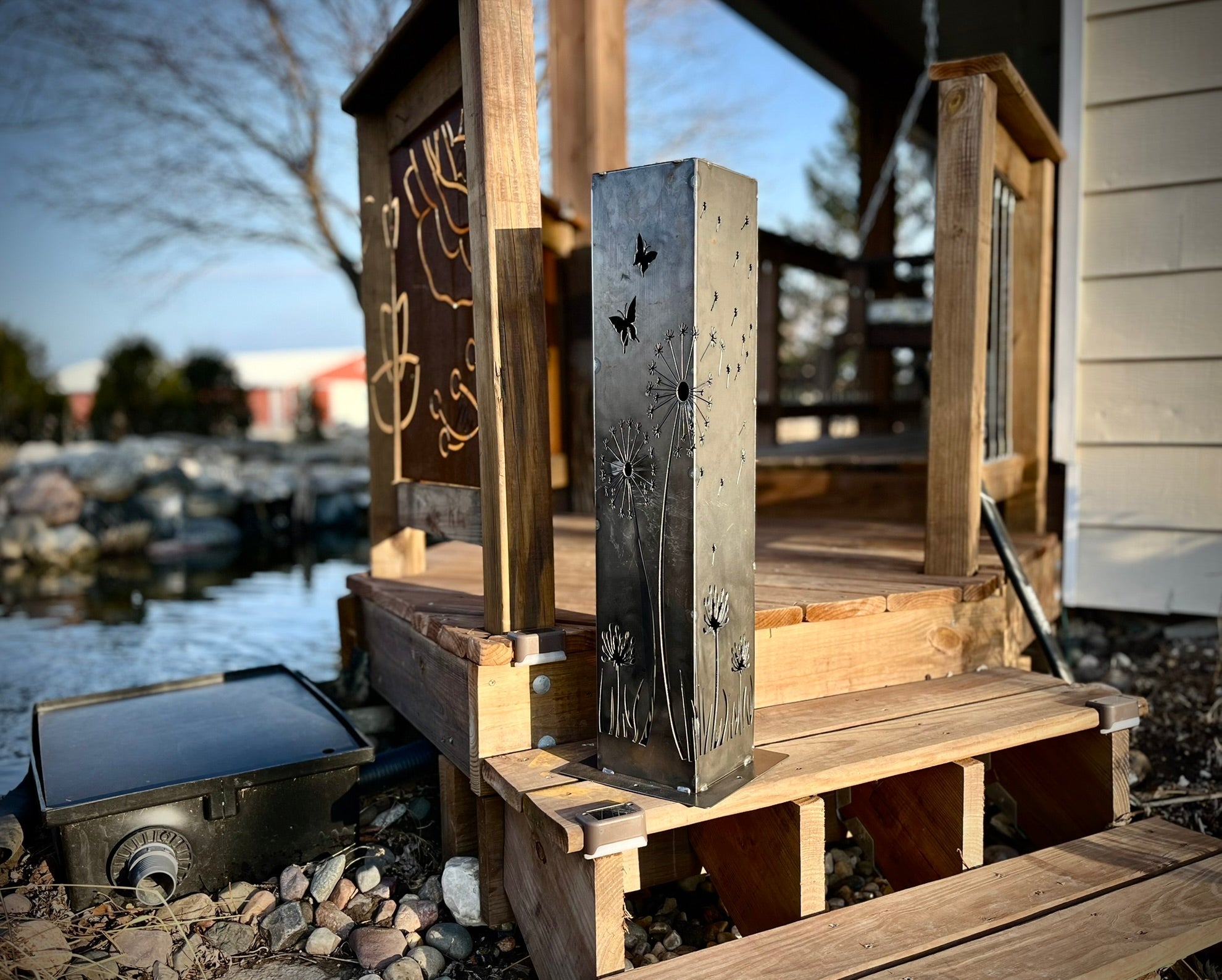 Blowing Dandelions Steel Luminary Pillar | Solar Light