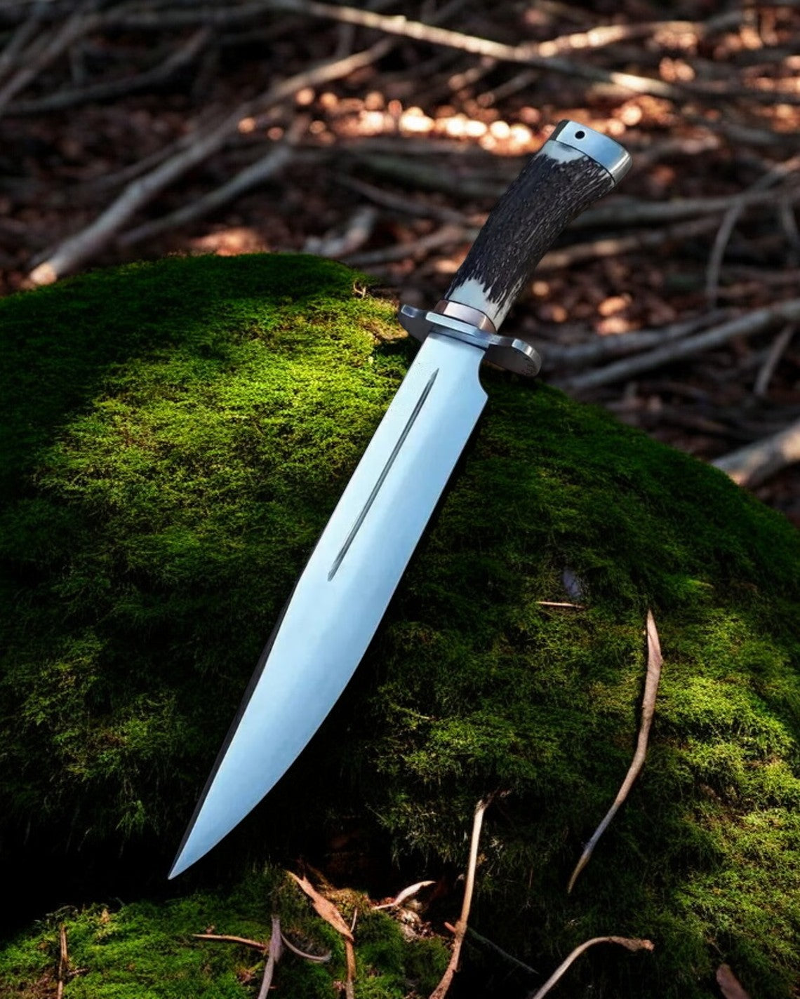 18 inch Bowie Knife With Sheath – D2 Steel Blade & Stag Horn Handle