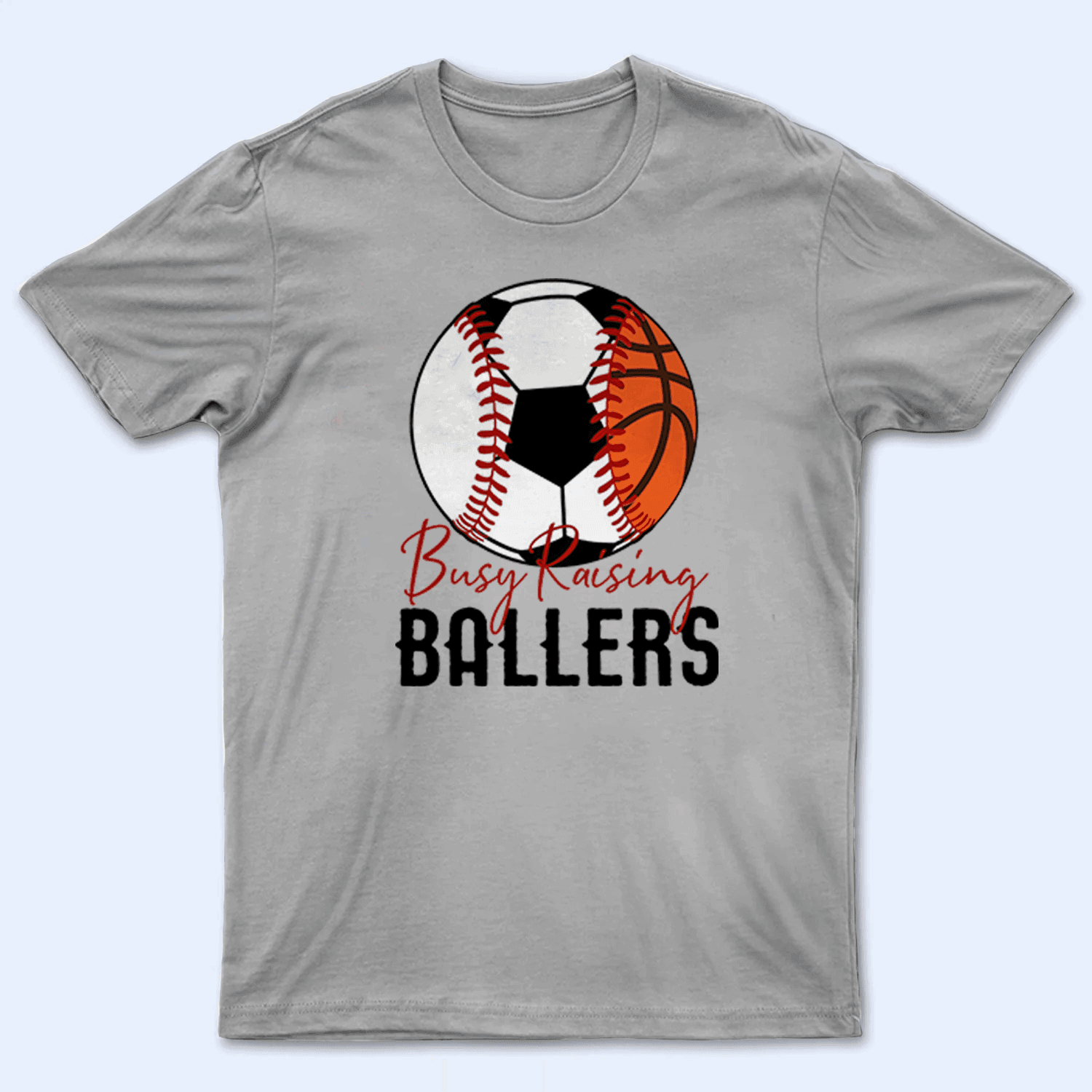 Busy Raising Ballers - Personalized Custom T Shirt - Baseball/Softball/Football Gift for Grandma/Nana/Mimi, Mom, Wife, Grandparent